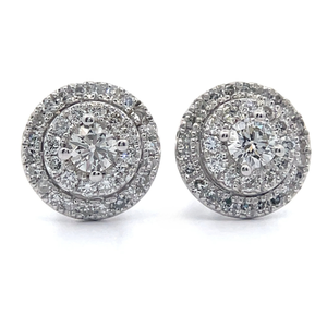 1 Carat Diamond Multi-Halo Round Stud Earrings in White Gold