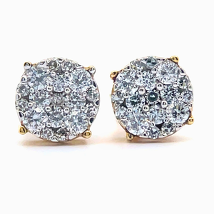 0.75 Carat Diamond Round Cluster Stud Earrings in Yellow Gold