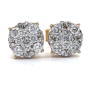 0.50 Carat Diamond Round Cluster Stud Earrings in Yellow Gold