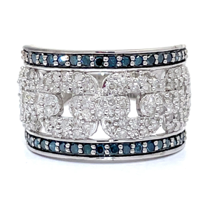 1 Carat Fancy Blue & White Diamond Chain Link Pave Ring
