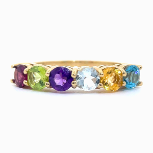 Semi-Precious Multi-Gemstone & Diamond Ring in 14k Yellow Gold