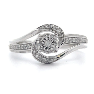 0.25 Carat Diamond Halo Swirl Ring in White Gold