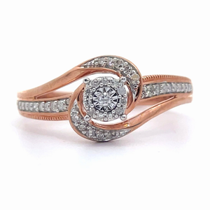 0.25 Carat Diamond Halo Swirl Ring in Rose Gold