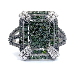 1 Carat Fancy Green & White Diamond Pave Rectangular Split Shank Ring
