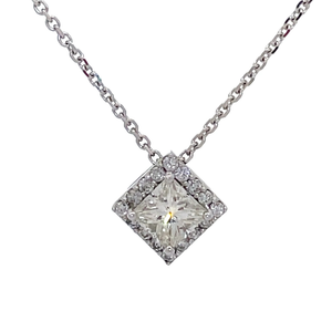 0.50 Carat Diamond Square Halo Pendant Necklace in White Gold