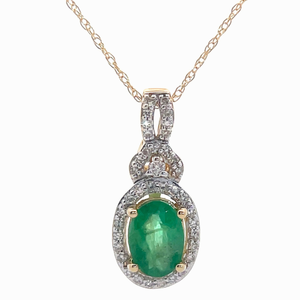 Oval Emerald & Diamond Infinity Love Knot Pendant Necklace in 14k Yellow Gold