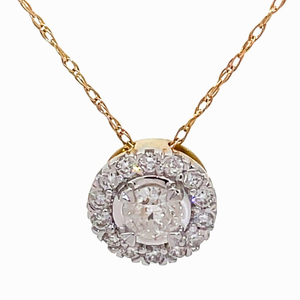 0.38 Carat Diamond Round Halo Pendant Necklace in 14k Yellow Gold