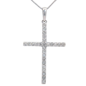 0.25 Carat Diamond Classic Cross Pendant in 14k White Gold