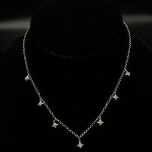 0.35 Carat Diamond Square Drop Charm Station Necklace in 14k White Gold