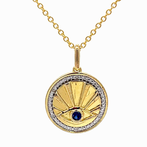 Diamond Evil Eye Sunray Medallion Pendant Necklace
