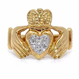 Diamond Claddagh Ring in Yellow Gold