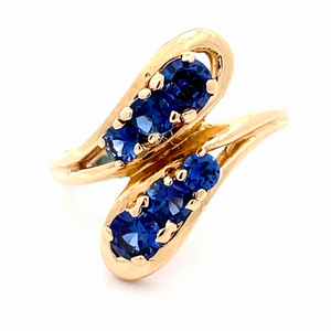 Blue Sapphire Double Leaf Paisley Ring in 14k Yellow Gold