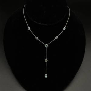 NEW Blue Topaz & Natural Diamond Halo Station Cable Chain Y-Necklace