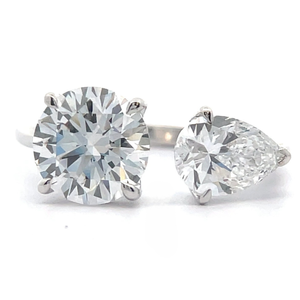 Hot, Popular Style 3.01 Carat Toi et Moi Diamond Ring with Round and Pear Cut Diamonds in 18k White Gold Custom Made Ring w IGI Reports $6,450 VIDEO