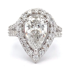 Breathtaking Brand New 4.25 Carat Pear Shaped Diamond Halo Ring in 14k White Gold $8,999 Retail VIDEO