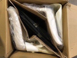 lot 47 image: Beige Faux Leather Upholstered Dining Chairs with U-shaped Legs (Set of 2 Black Legs Chairs)  Customer Returns See Pictures