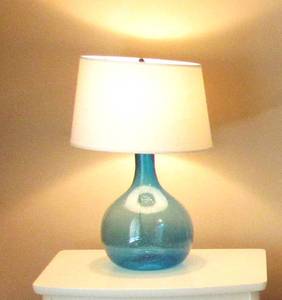 lot 14 image: Pottery Barn  lamp   Eva Colored Glass Table Lamp (Blue)