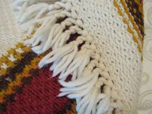 lot 22 image: Stunning Vintage hand knit Wool Shawl Wrap  (1970s) --red