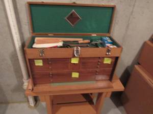 lot 44 image: MCM Professional tool box wood with drawers and opening top  Gerstner and Sons