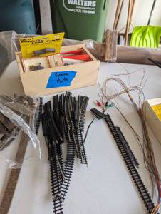 lot 62 image: Huge lot of Train Gear basic equipment package Train table, switch box controllers with plans, instructions, components
