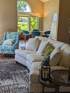 lot 35 image: Custom Hickory Curved sofa  Gabberts