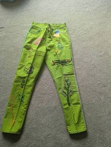 lot 207 image: Vintage Levi Custom embroidered womens jeans (high waist) vivid green size 2