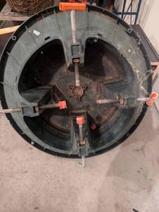 lot 260 image: Christmas Tree Stand and HUGE bundle of extension cords, timers