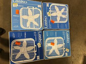 Lot of Lasko 20 in. 3 Speeds Box Fan in White with Save-Smart Technology for Energy Efficiency, Carry Handle Customer Returns See Pictures