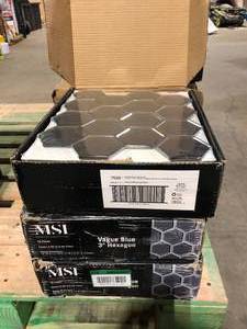 3 Boxes of MSI Vague Blue Beveled 3 in. Hexagon 12 in. x 11 in. Glass Mesh-Mounted Mosaic Wall Tile (8.90 sq. ft.Case) Customer Returns See Pictures