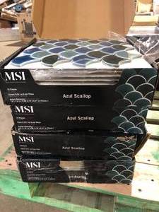 4 Boxes of   MSI Azul Scallop Glossy 13.11 in. x 9.96 in. x 8 mm Glossy Porcelain Mosaic Tile (9.1 sq. ft.  case) Customer Returns See Pictures