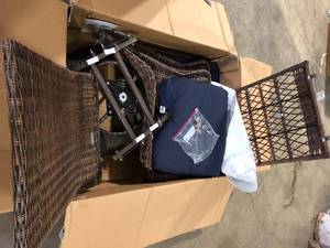Hampton Bay Cambridge Brown Wicker Outdoor Patio Swivel Rocking Chair with CushionGuard Midnight Navy Blue Cushions  Customer Returns See Pictures