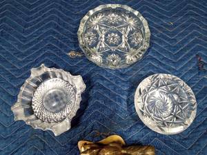 lot 19 image: Cast iron squirrel nutcracker and 3 crystal ashtrays