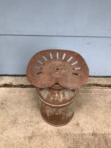 lot 202 image: Vintage Milk Can with Tractor Seat Welded on Top