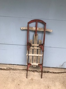lot 204 image: Vintage Wood and Metal Rail Sled