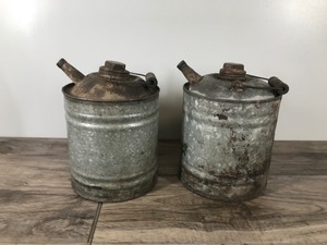 lot 248 image: 2 - Vintage Galvanized Oil  Gas Cans with Wood Handles