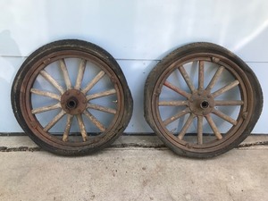 lot 327 image: Vintage Tires  Rims with Wooden Spokes