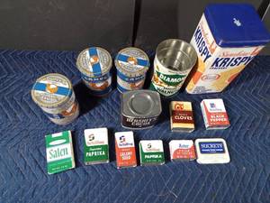lot 174 image: Basket of vintage tins