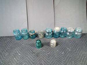 lot 150 image: Pint size blue and clear vintage canning jars