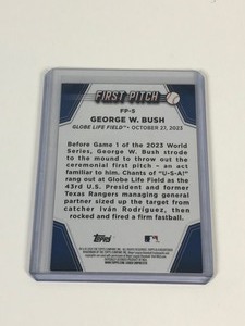 lot 567 image: 2024 Topps Series 2 #FP-5 George W. Bush First Pitch SP Texas Rangers