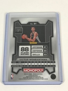 lot 569 image: 2023-24 Panini Prizm Monopoly NBA Victor Wembanyama Rookie RC BasE Basketball Card #81