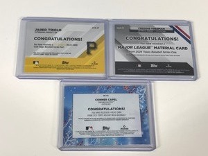 lot 577 image: 3 Topps Baseball Game Jersey Cards - Freddie Freeman - Jared Triolo - Conner Capel