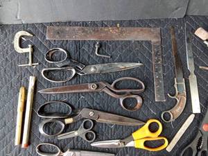 lot 143 image: Upholstery scissors and other tools
