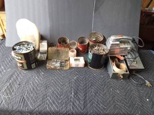 lot 115 image: Vintage craftsman sander in metal case, bolts, nuts, screws and more