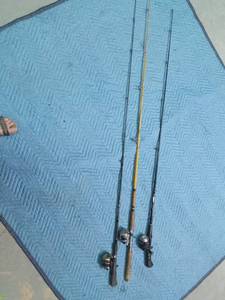 lot 61 image: 3 Vintage fishing rods and reels