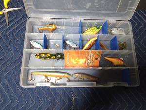 lot 56 image: Flambeau tackle box of tackle including a Heddon lure