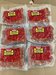 lot 17 image: Lot of 6 Bryan Cocktail Smokies Smoked Sausage Packs, 14 oz each