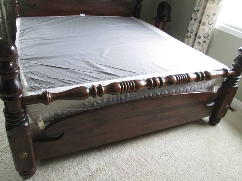 Creatively designed and Crafted Solid Wood King Size Bed includes Headboard, Footboard and side rail supports (buyer may opt to take the box spring and mattress if they desire)