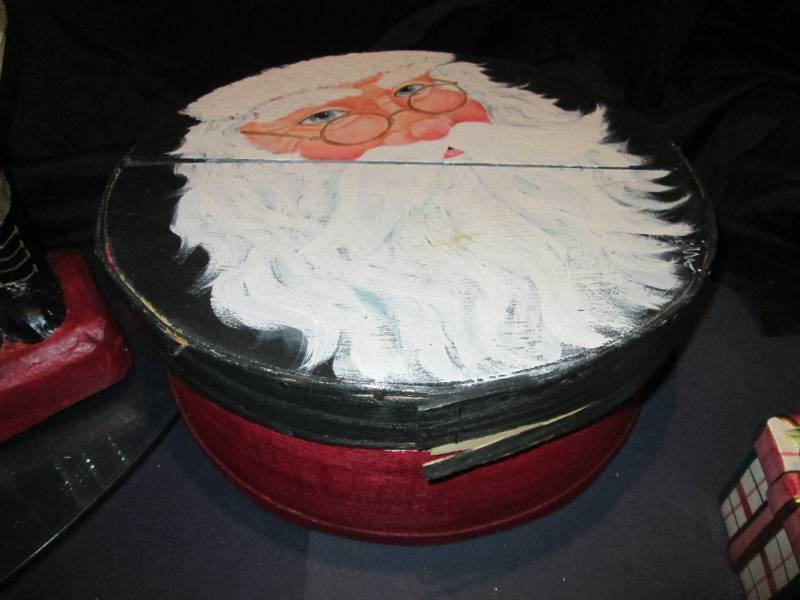 Vintage Christmas Collection with a 22 Paper mache Soldier, Wood Sled and covered Box
