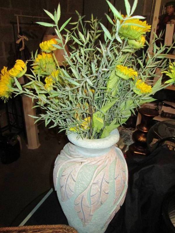Collection of fantastic and Festive Vessels and vases plus faux floral arrangement