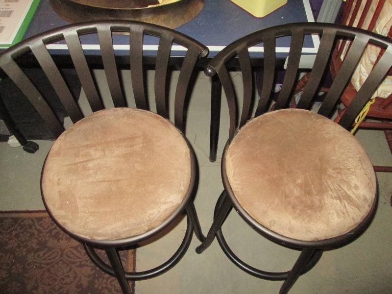 Pair of Metal framed swiveling stools with Microfiber seat